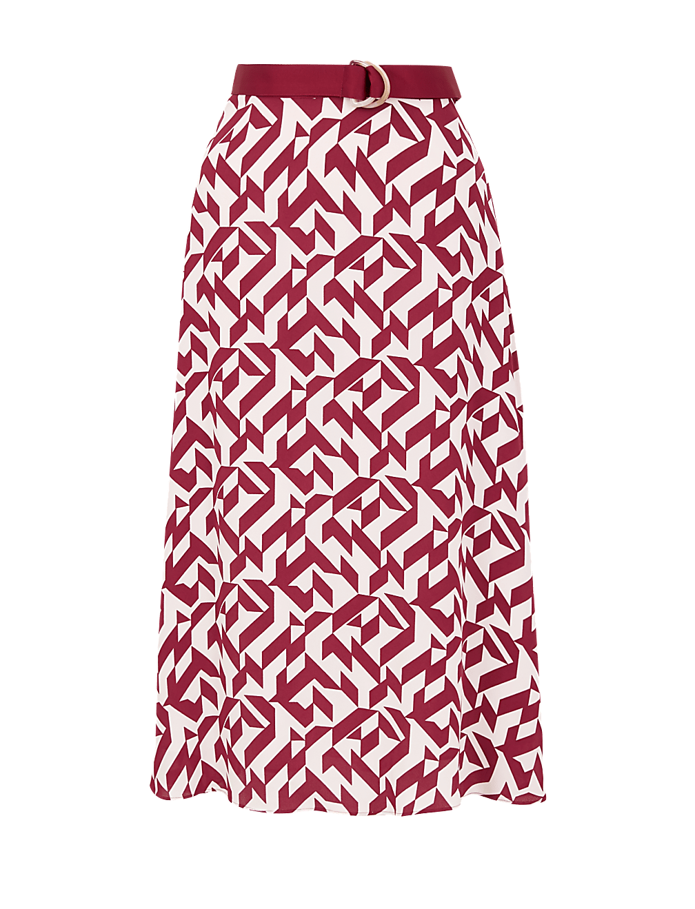 Printed Belted Midi Slip Skirt