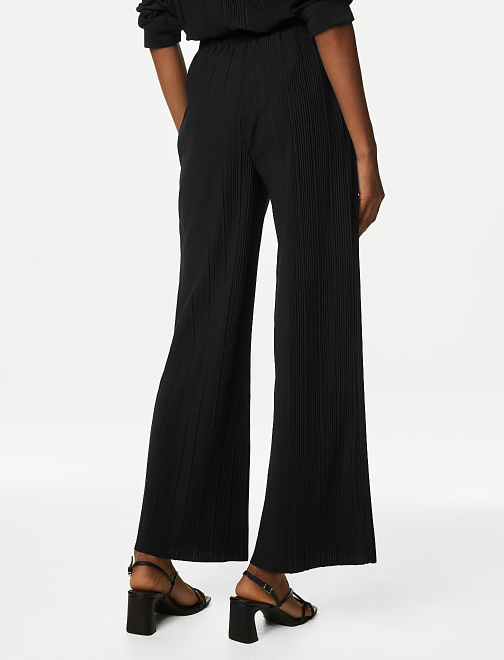 Jersey Plisse Wide Leg Trousers