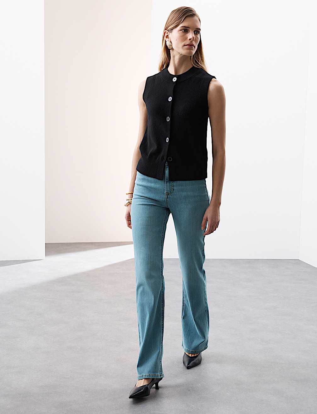Lyocell Blend High Waisted Flared Jeans