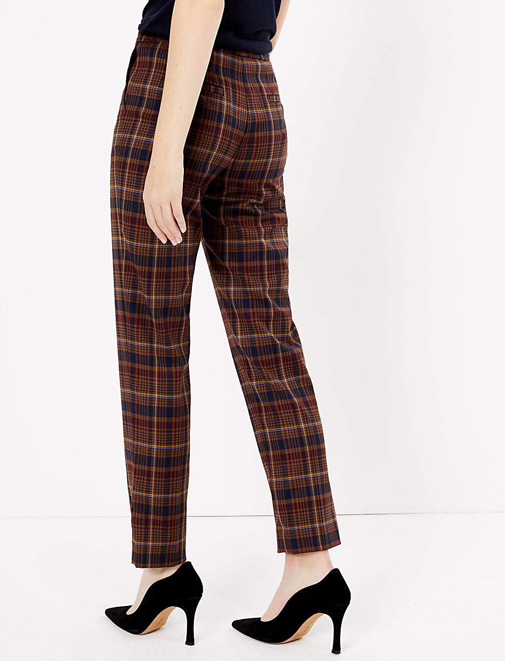 Checked Straight Leg Trousers