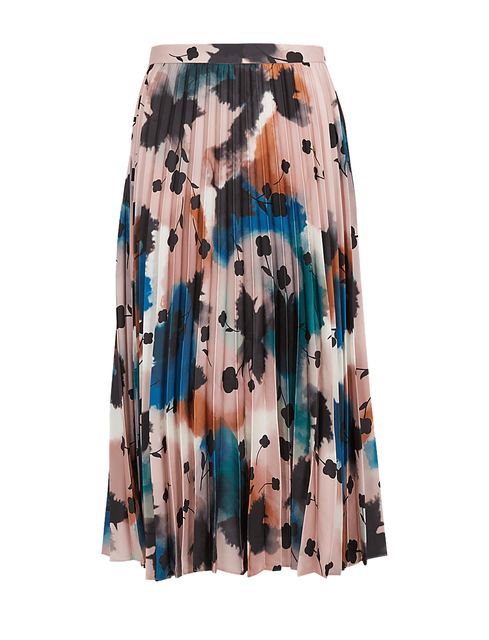 Abstract Floral Pleated Midi Skirt