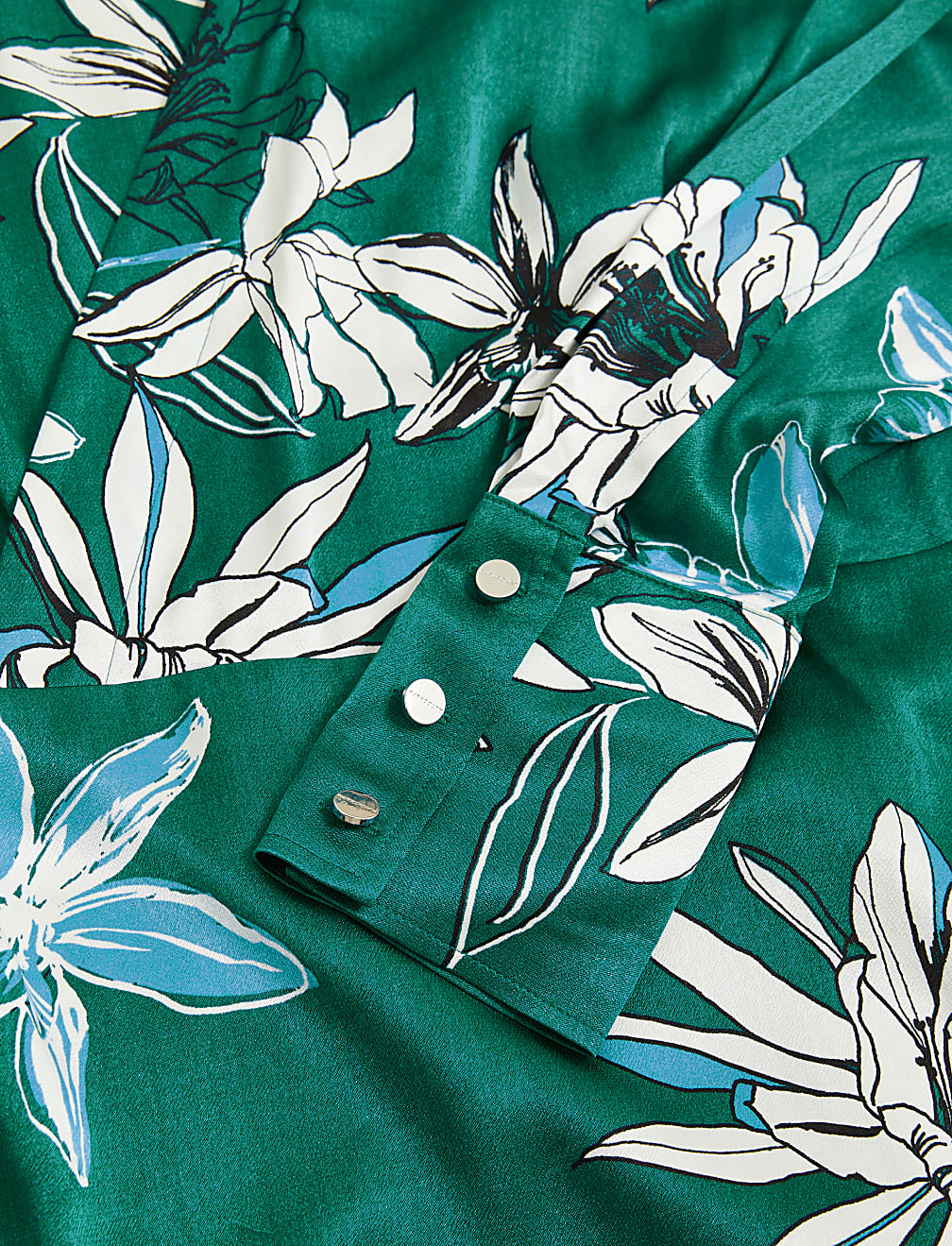 Satin Floral V-Neck Wrap Blouse