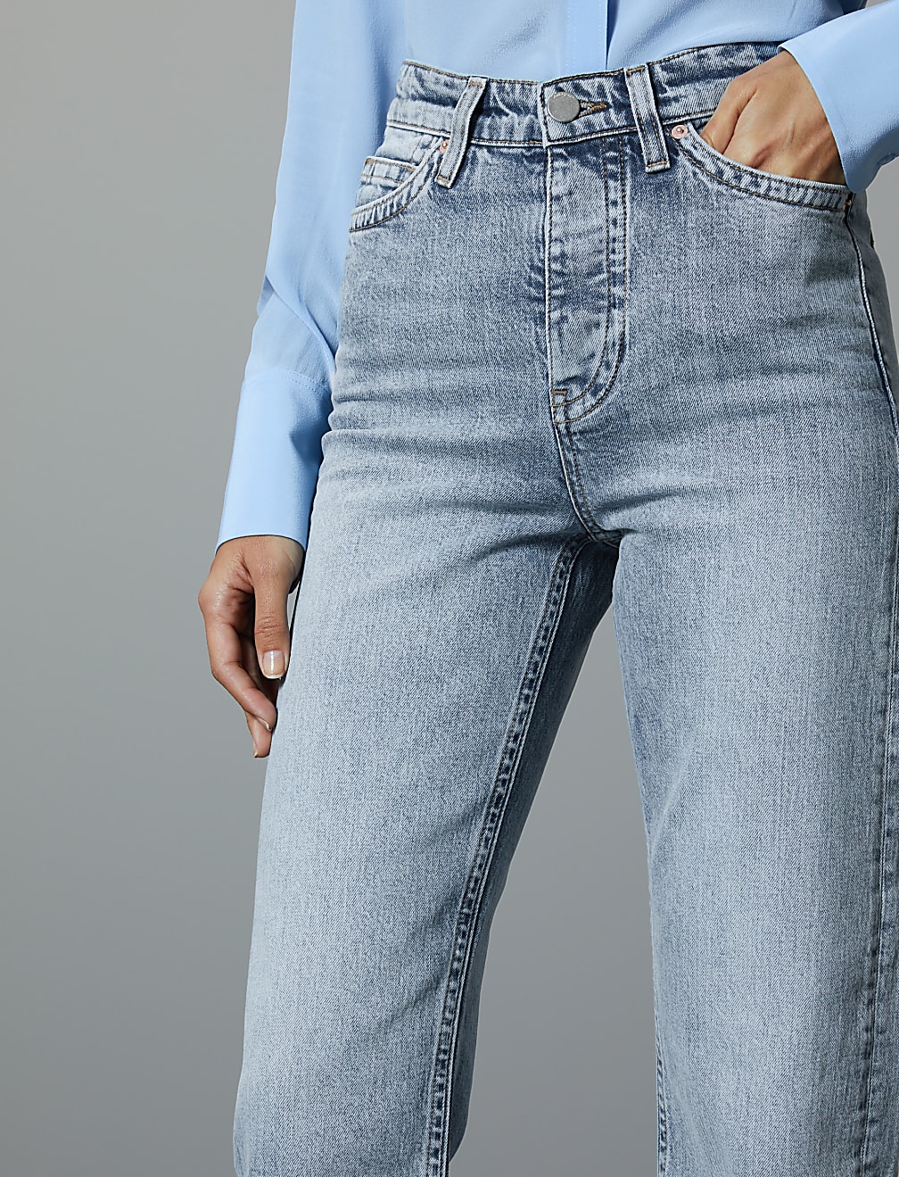 High Rise Straight Leg Ankle Grazer Jeans