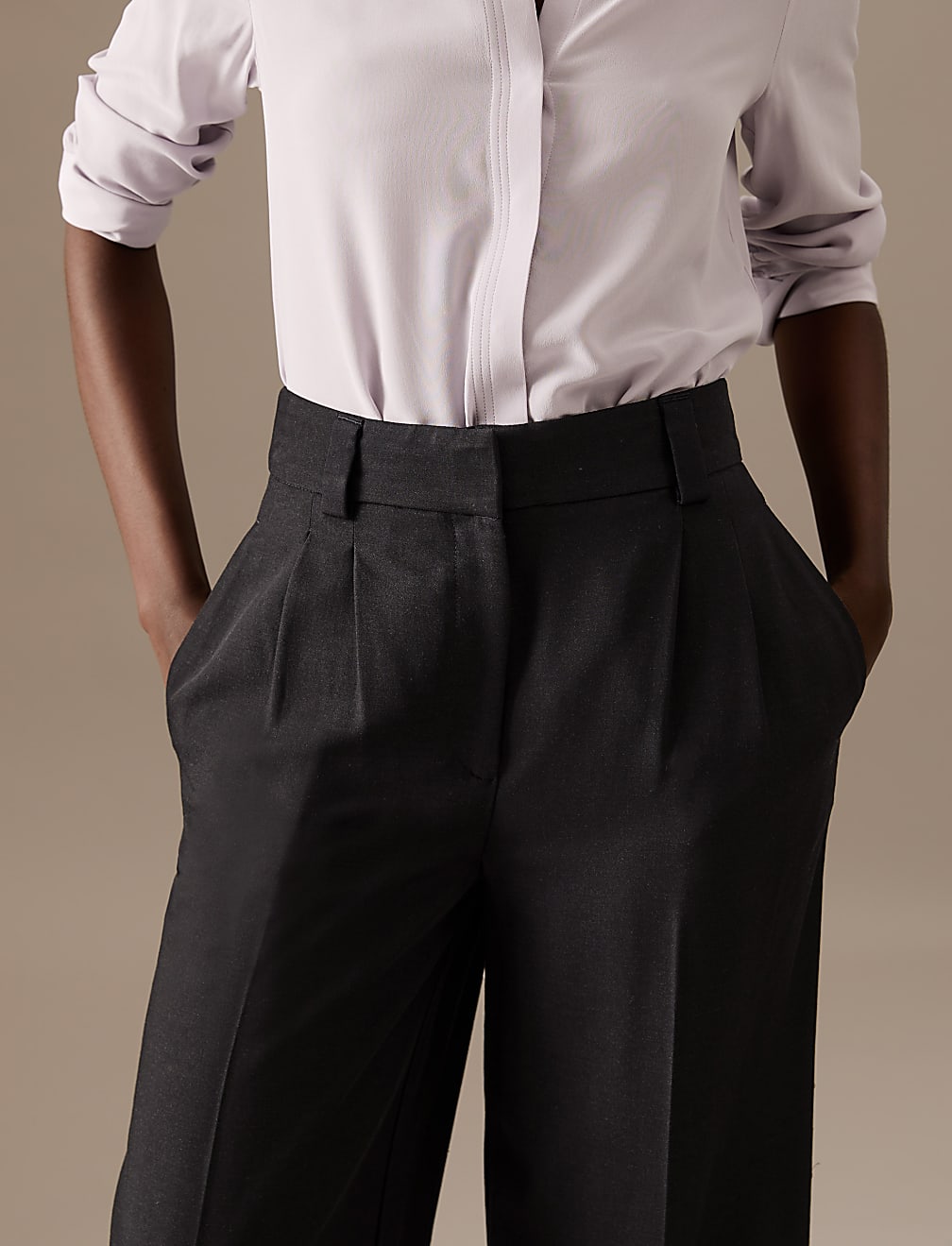 Pleat Front Wide Leg Trousers with Wool