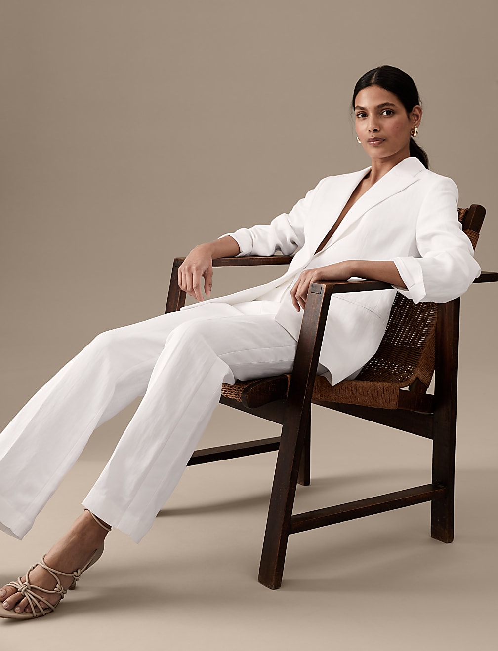 Linen Blend Straight Leg Trousers