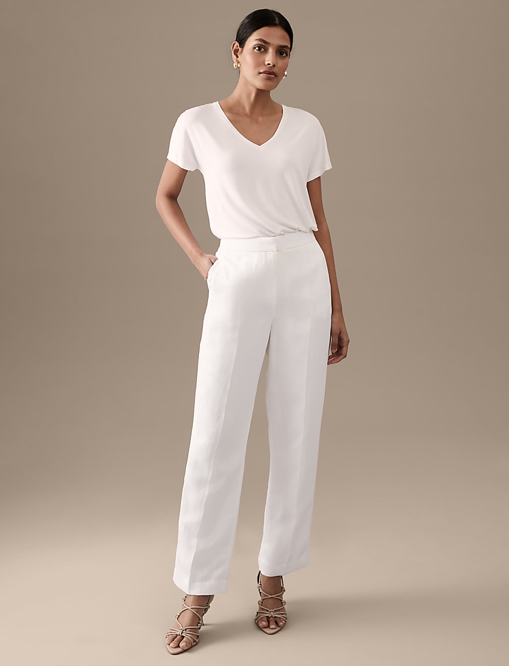 Linen Blend Straight Leg Trousers