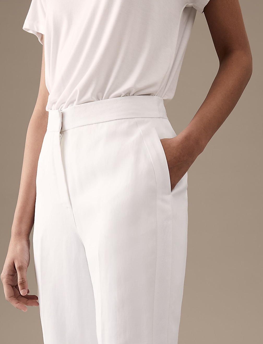 Linen Blend Straight Leg Trousers