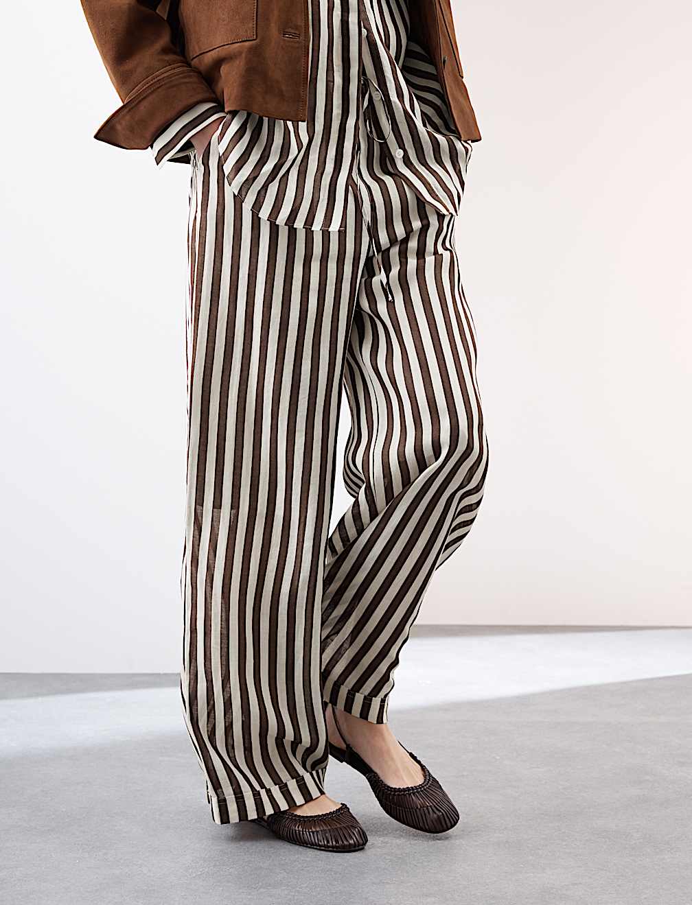 Pure Ramie Striped Wide Leg Trousers