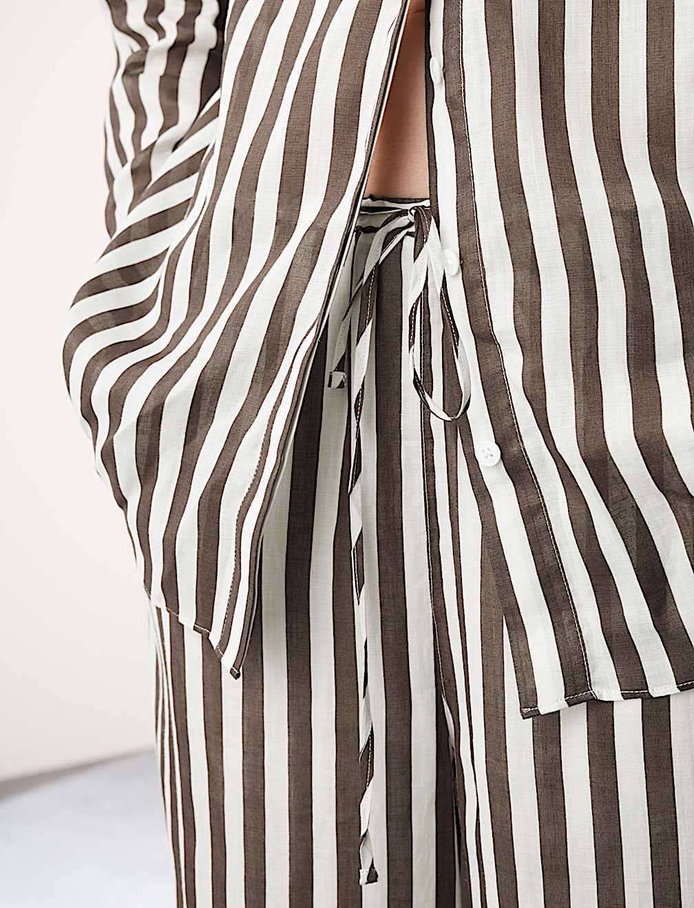 Pure Ramie Striped Wide Leg Trousers