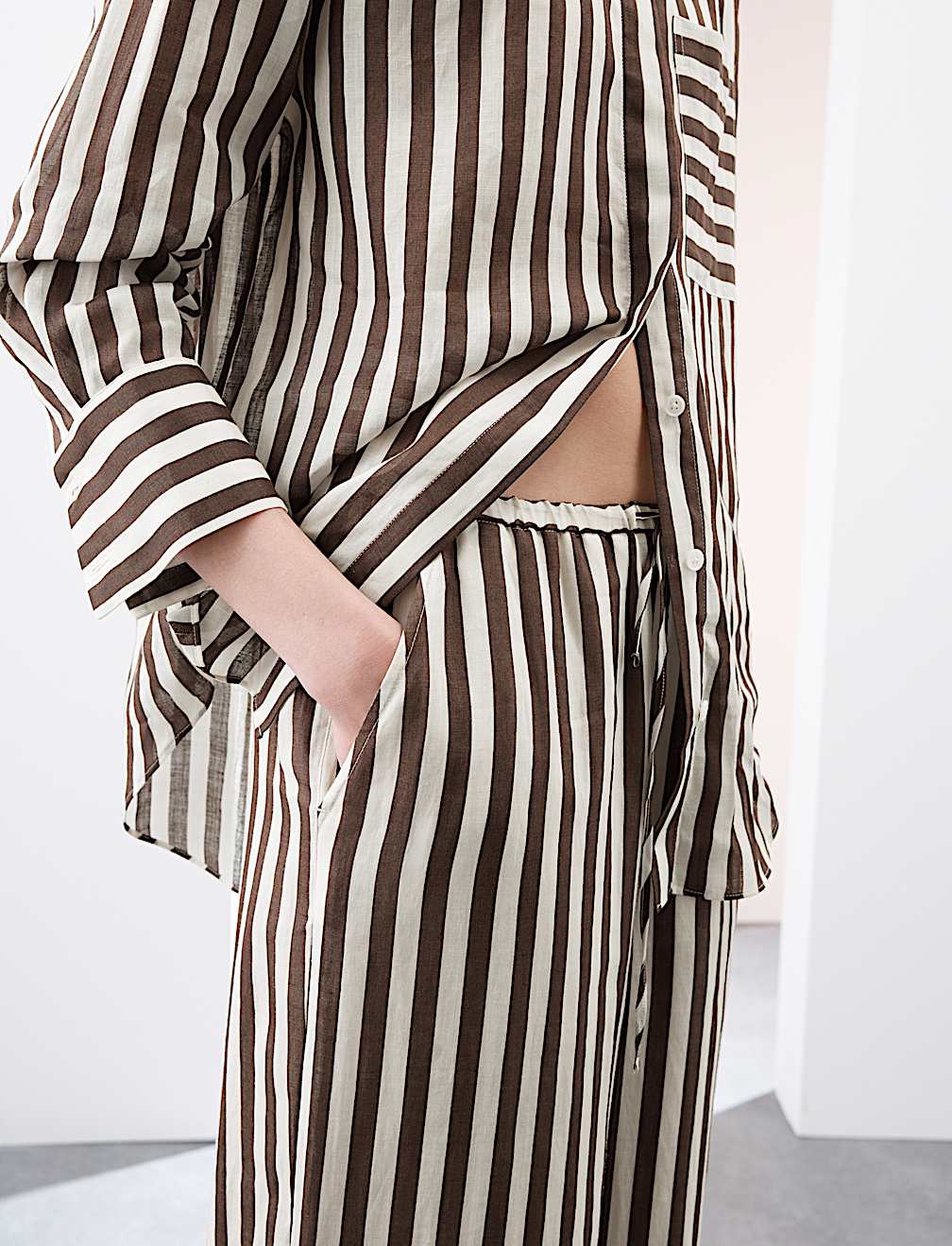 Pure Ramie Striped Wide Leg Trousers