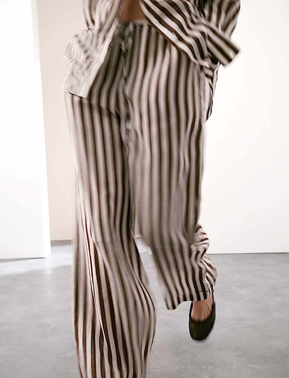 Pure Ramie Striped Wide Leg Trousers