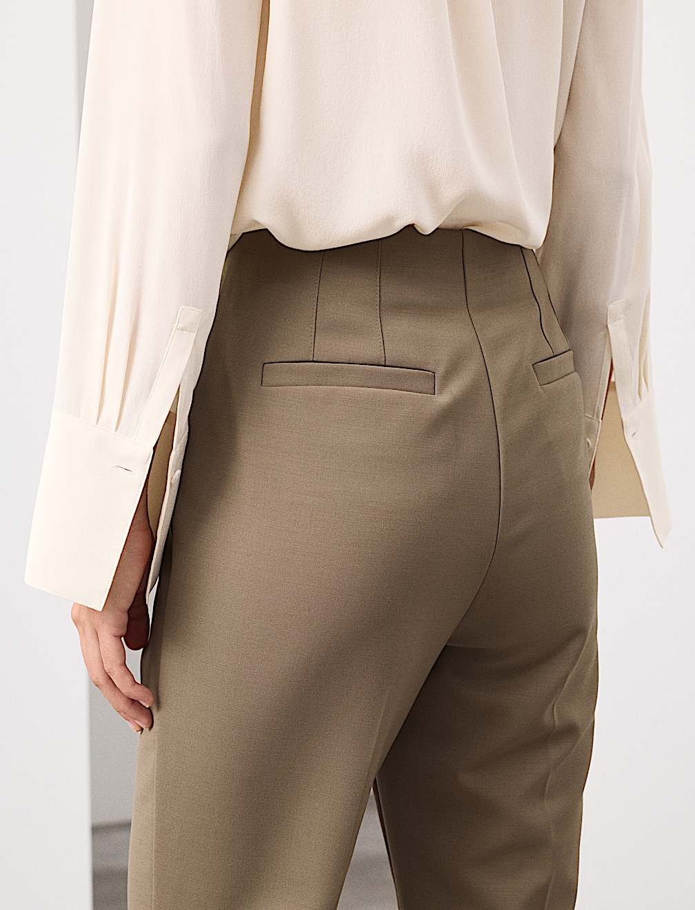 Wool Blend Seam Detail Flared Trousers