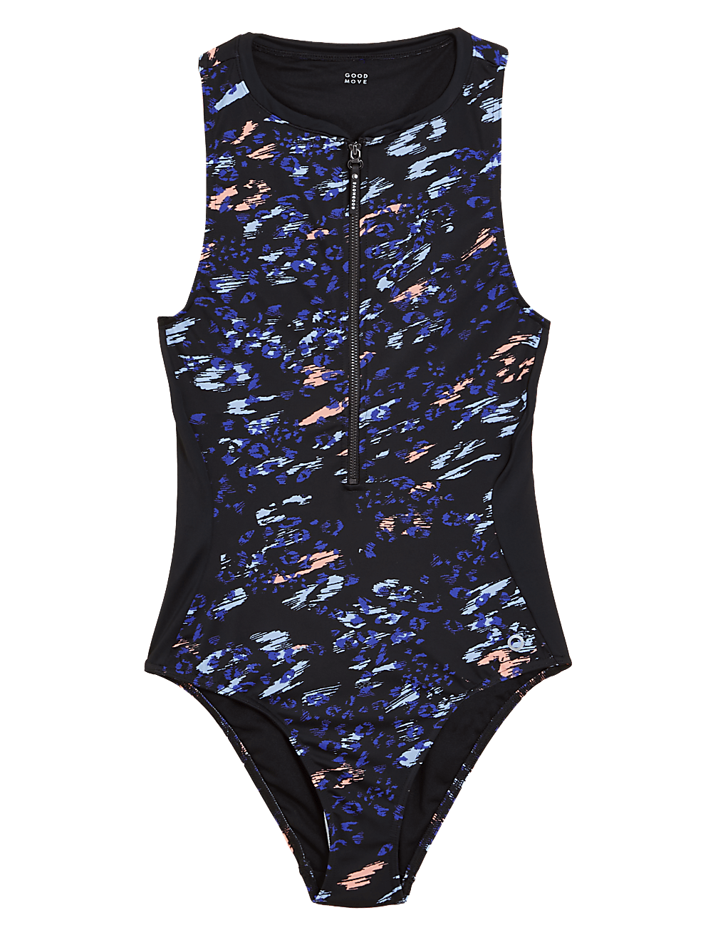 Printed Zip Up High Neck Swimsuit