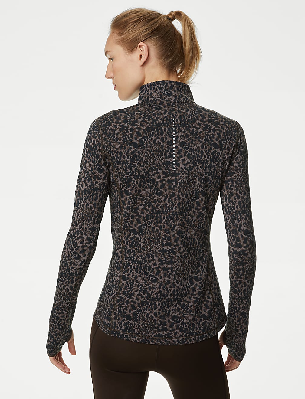 Printed Funnel Neck Half Zip Running Top