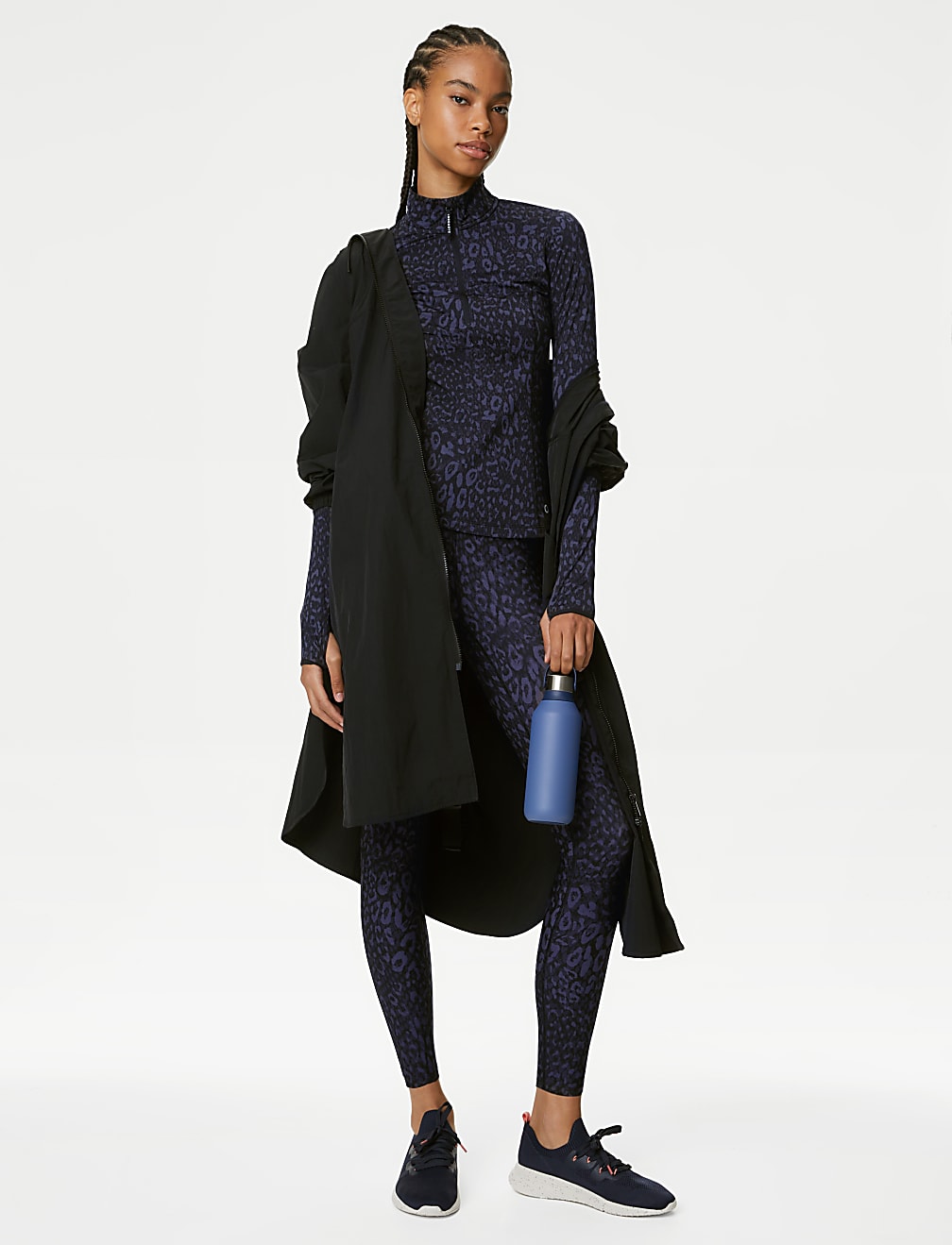 Printed Funnel Neck Half Zip Running Top