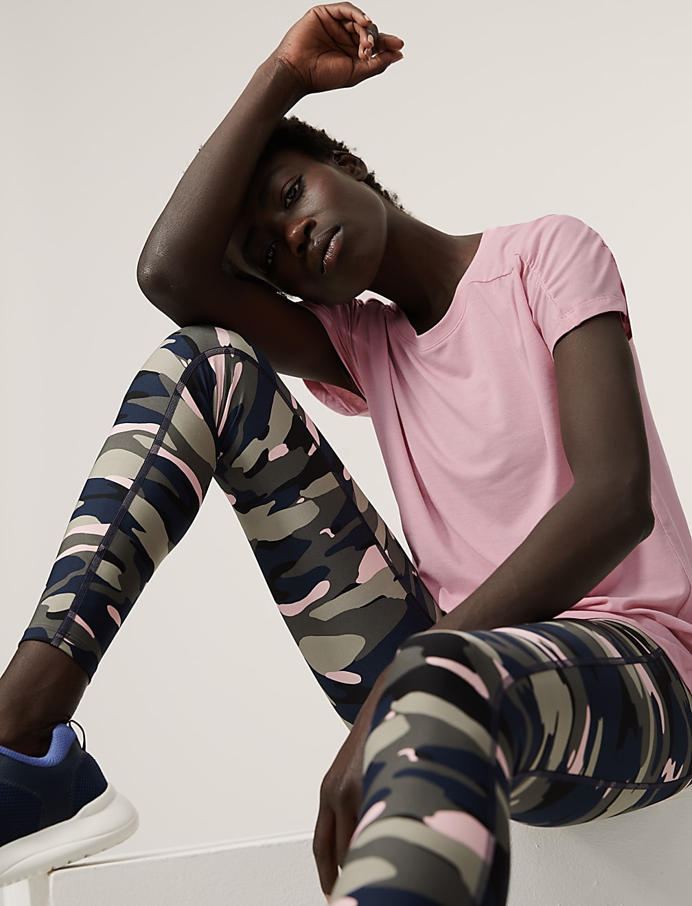Buy Crew Neck Ruched Short Sleeve Yoga Top at Marks Spencer