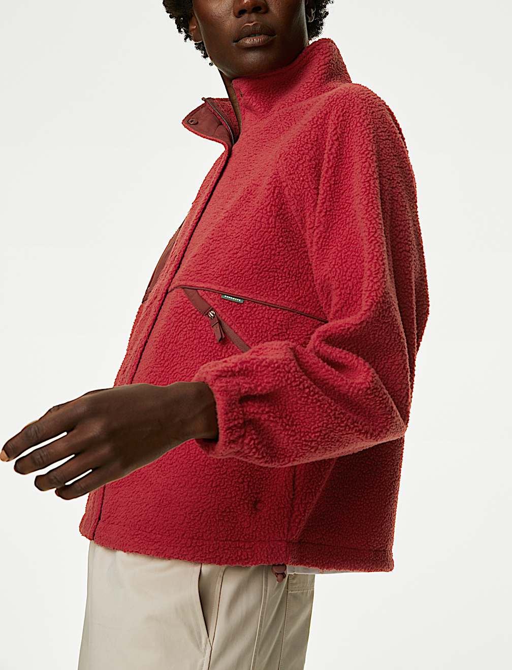 Borg Zip Up Fleece Cropped Jacket