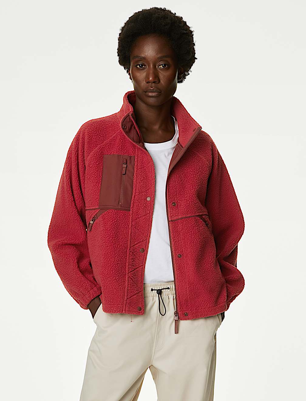 Borg Zip Up Fleece Cropped Jacket