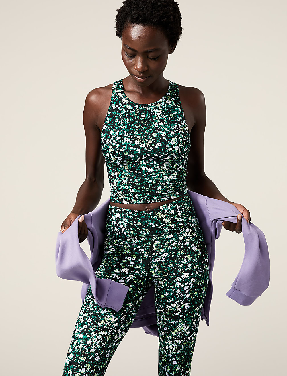 Printed High Neck Padded Yoga Crop Top