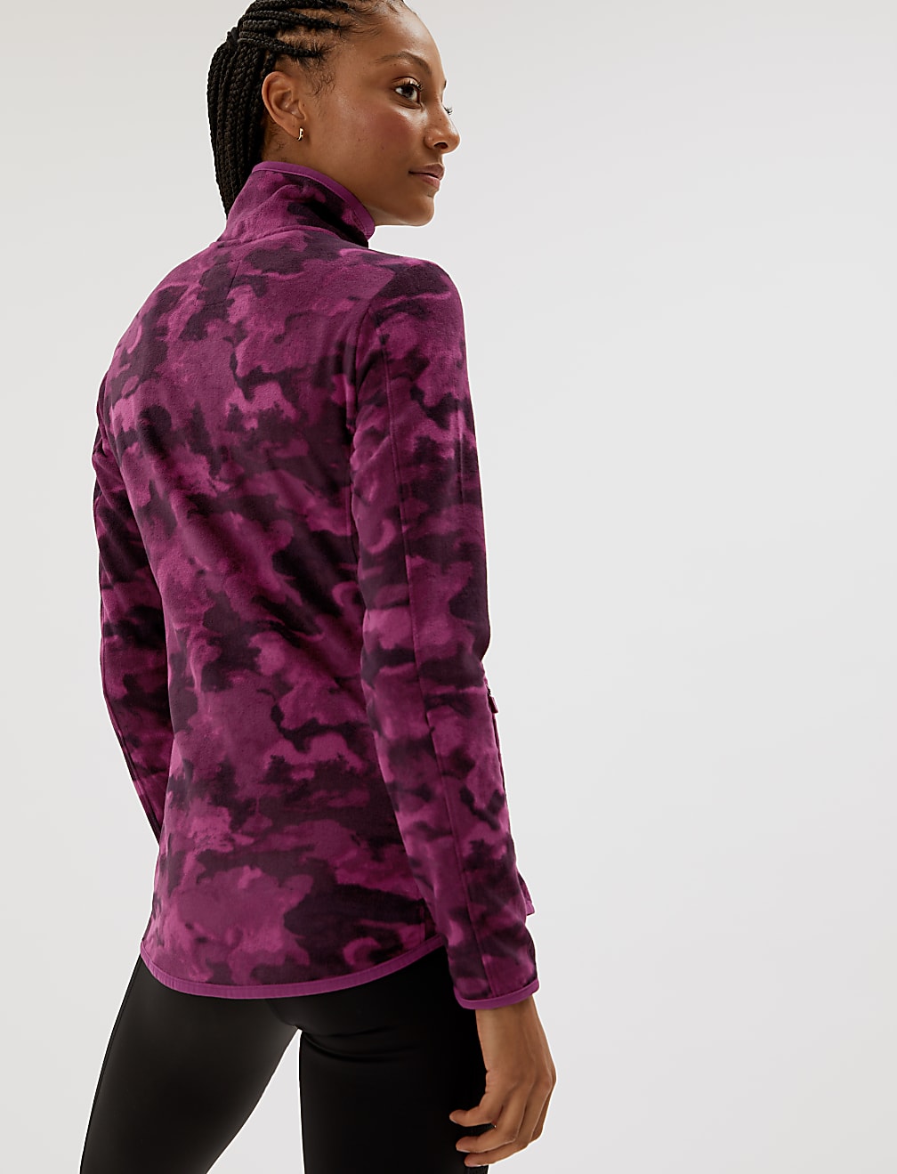 Printed Funnel Neck Fleece Jacket