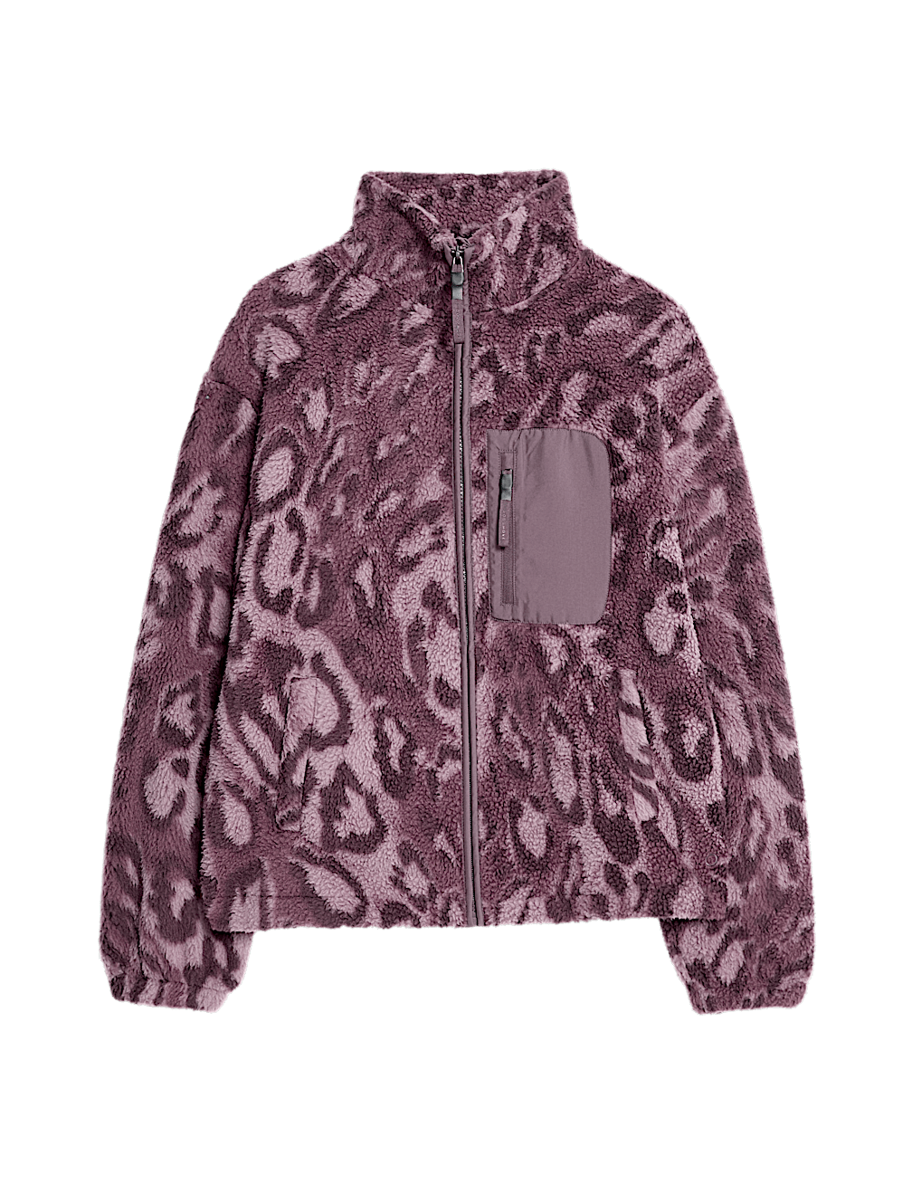 Borg Printed Funnel Neck Zip Up Fleece Jacket