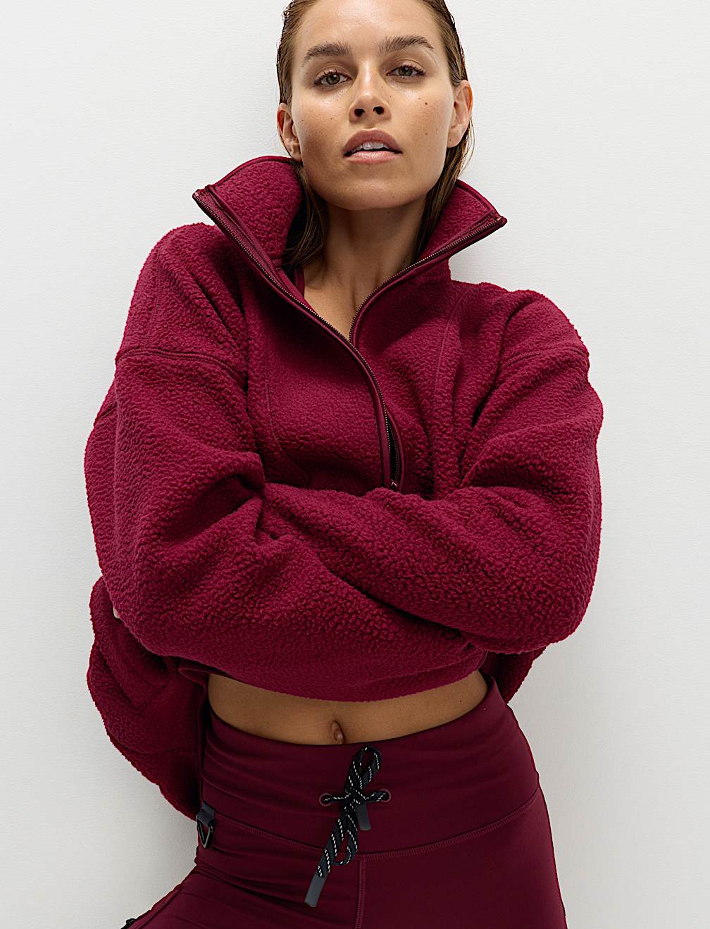 Borg Half Zip Funnel Neck Longline Fleece