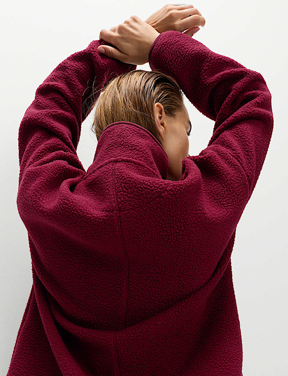 Borg Half Zip Funnel Neck Longline Fleece