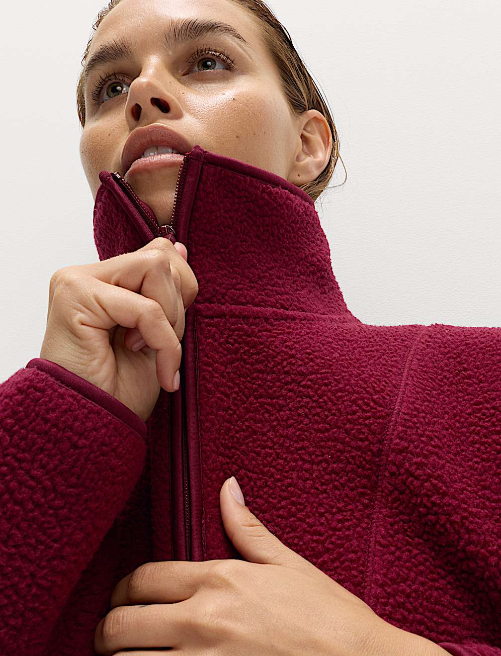 Borg Half Zip Funnel Neck Longline Fleece