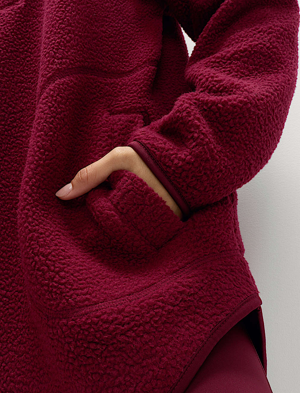 Borg Half Zip Funnel Neck Longline Fleece