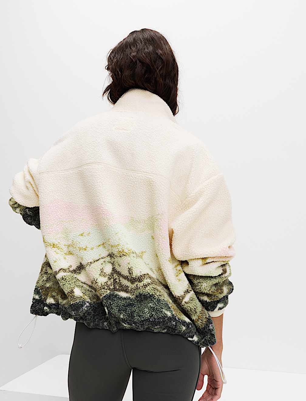 Borg Printed Funnel Neck Fleece Jacket
