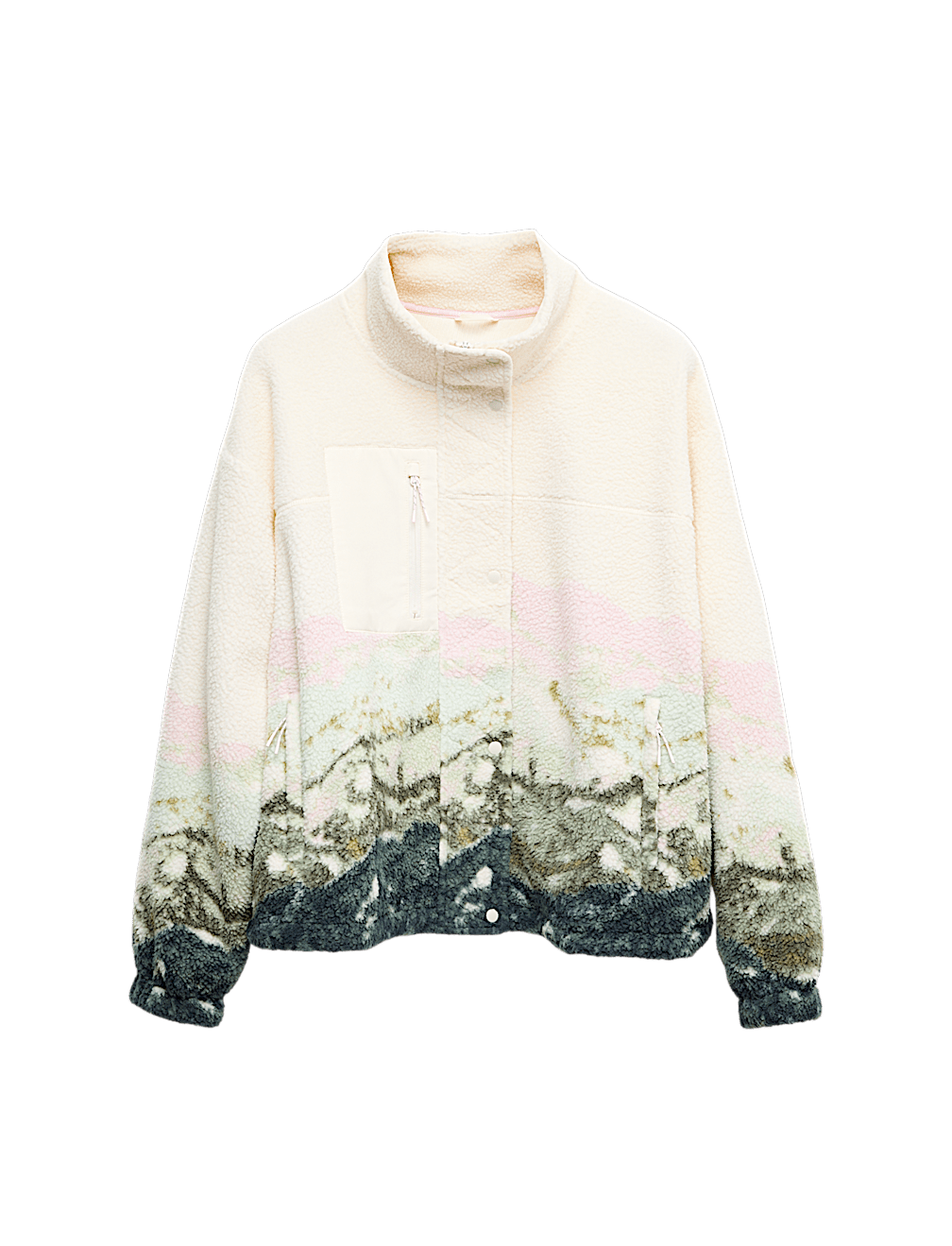 Borg Printed Funnel Neck Fleece Jacket