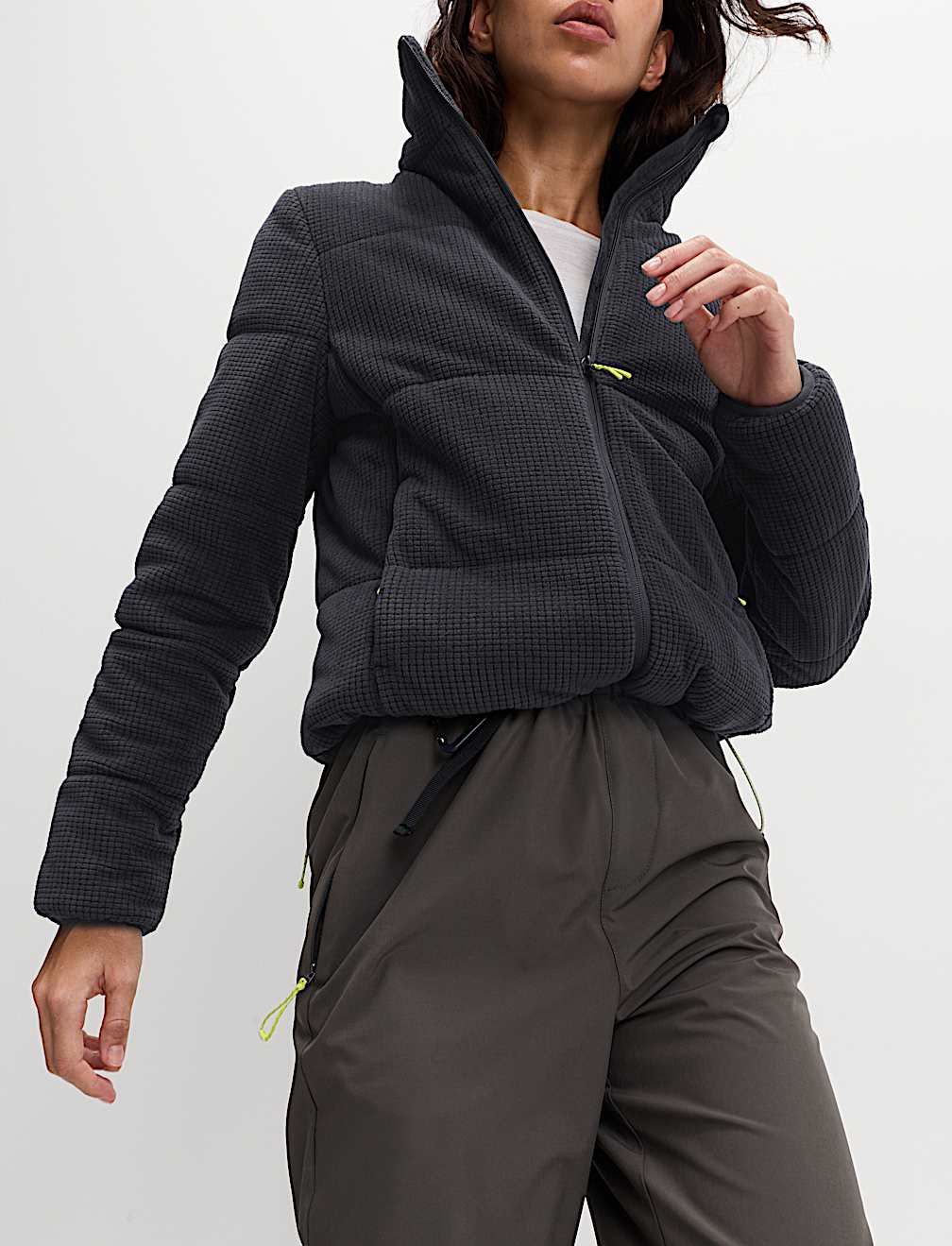 Textured Funnel Neck Puffer Jacket
