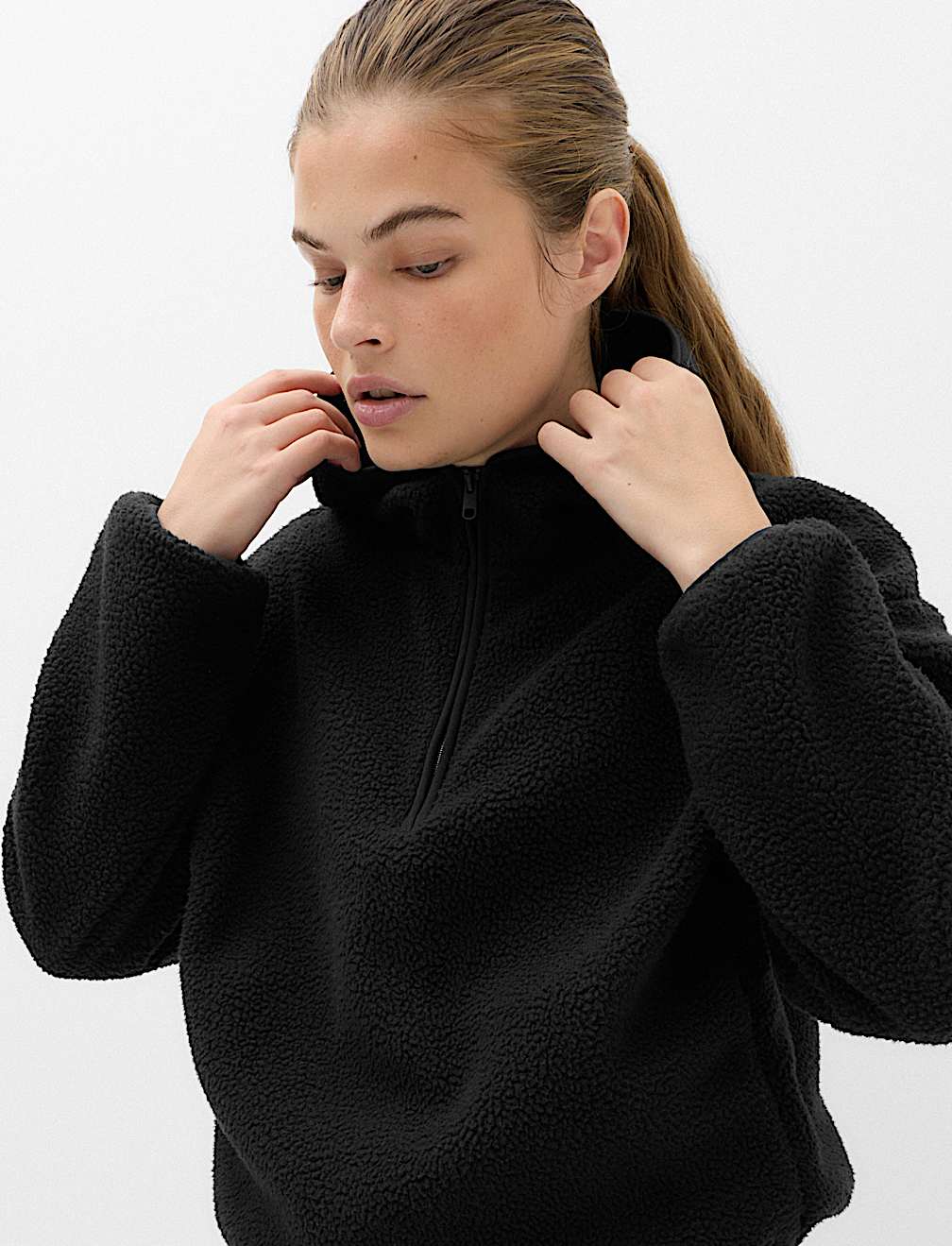 Borg Half Zip Hooded Fleece Jacket