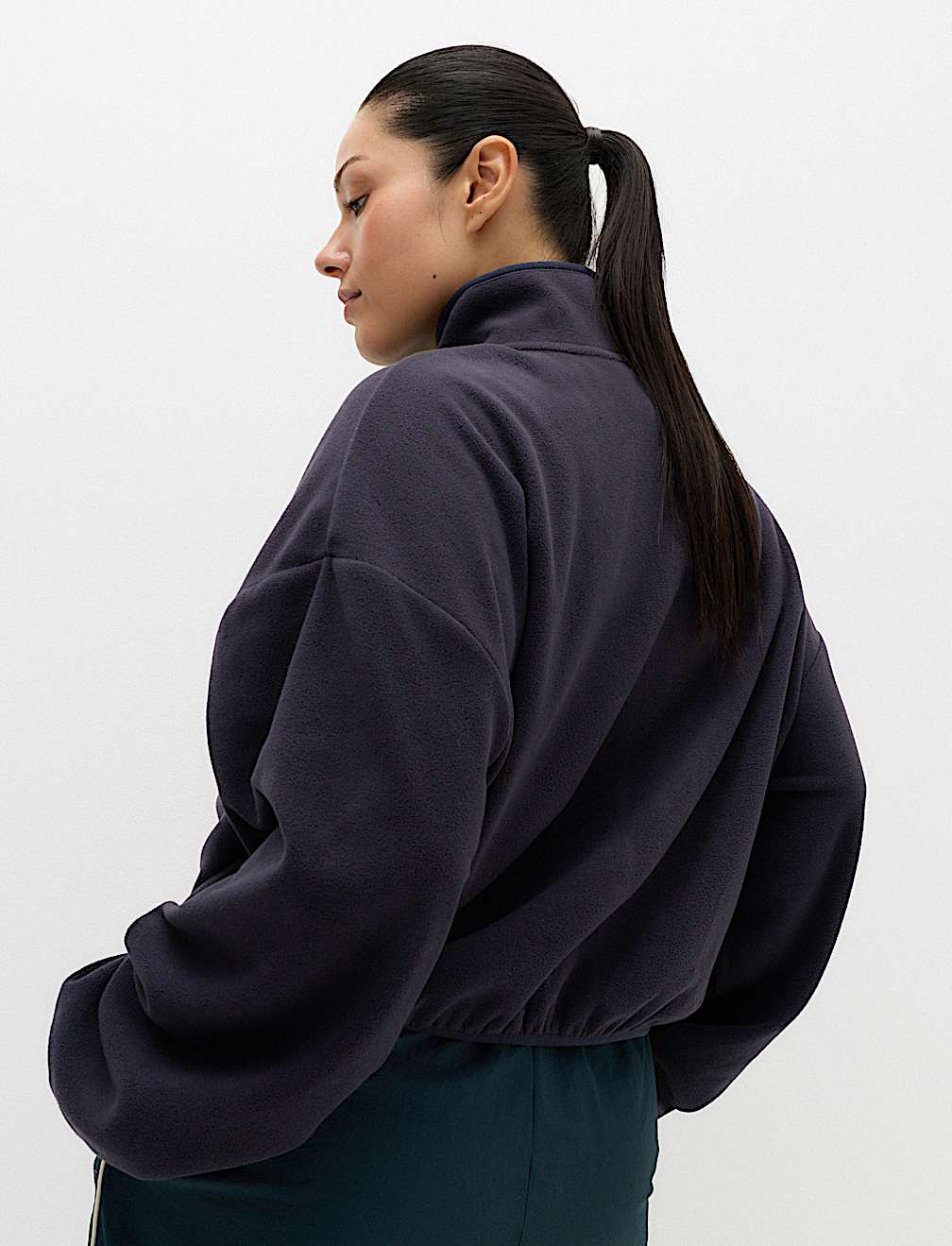 Zip Up Funnel Neck Relaxed Fleece Jacket
