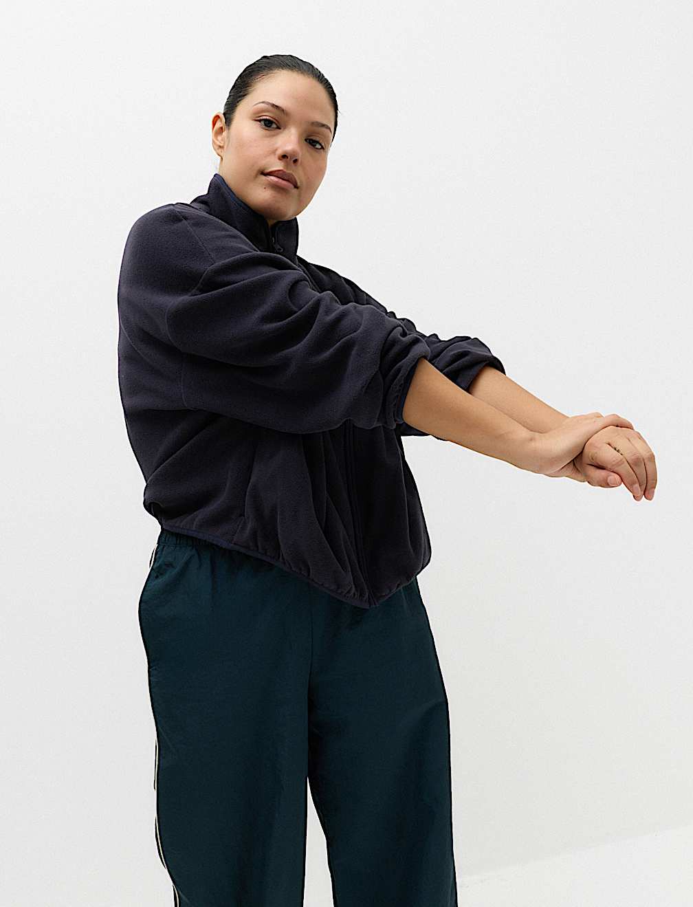 Zip Up Funnel Neck Relaxed Fleece Jacket