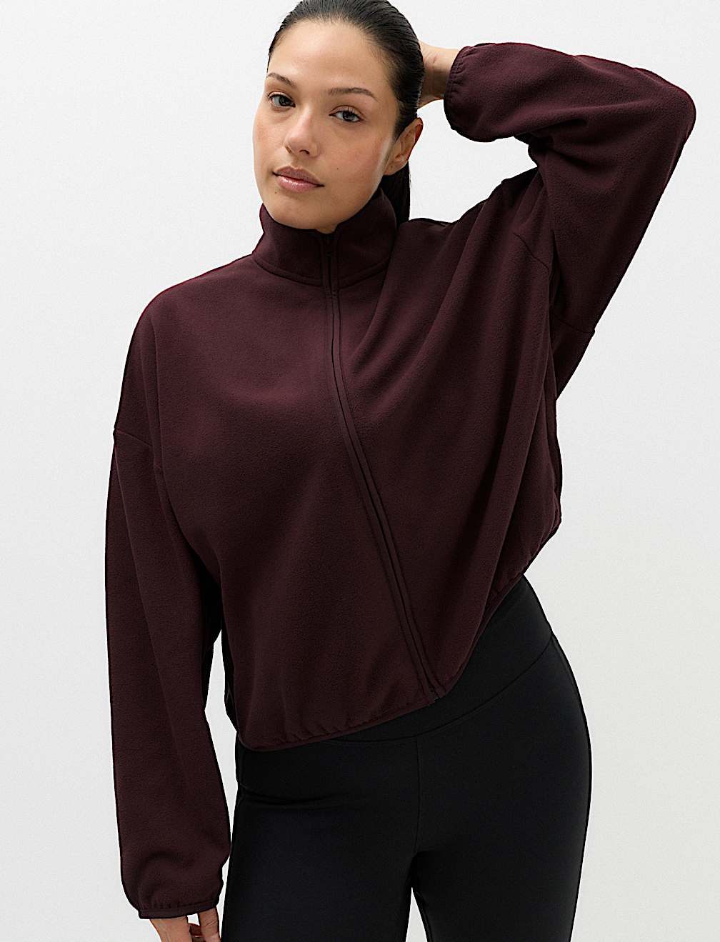 Zip Up Funnel Neck Relaxed Fleece Jacket