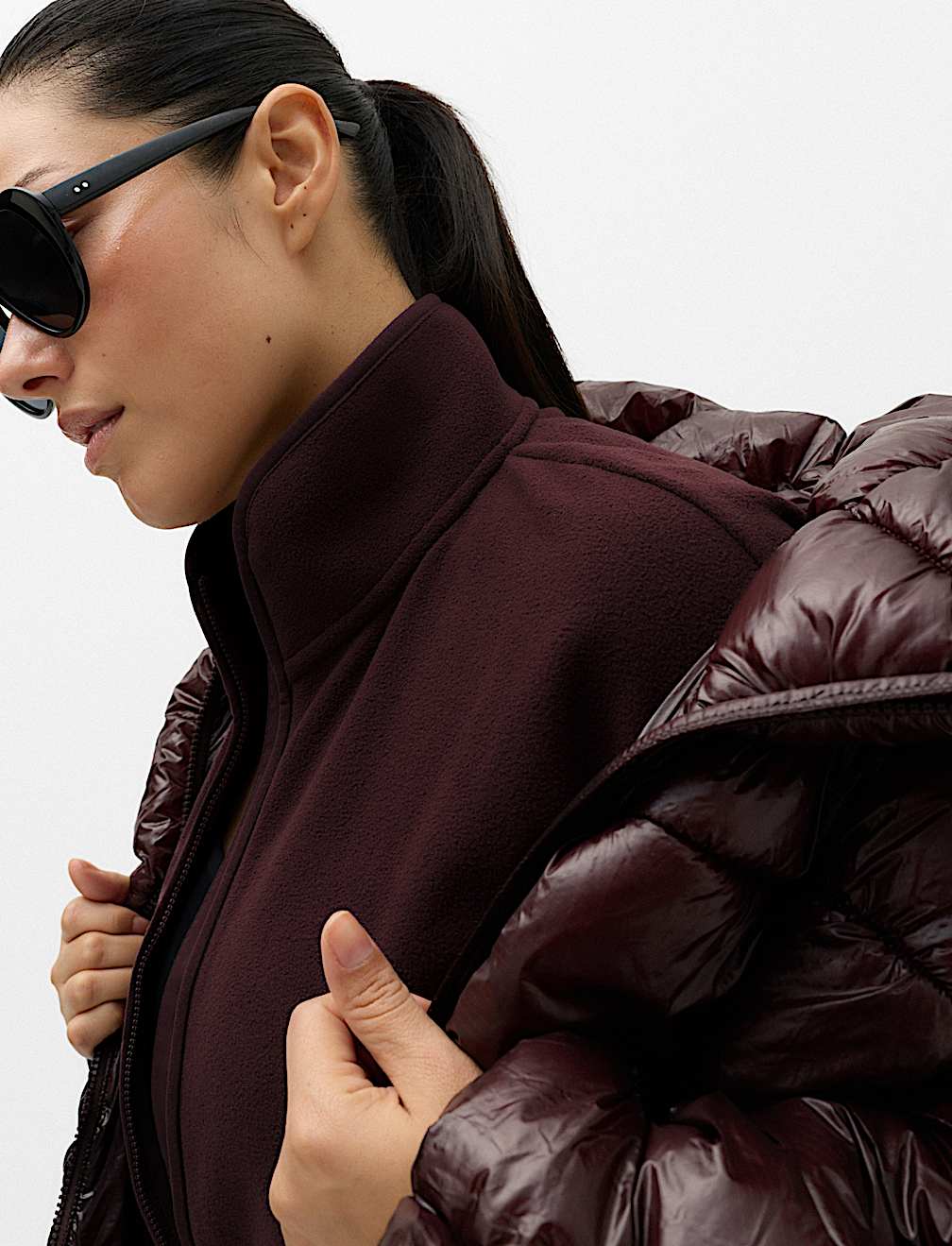 Zip Up Funnel Neck Relaxed Fleece Jacket