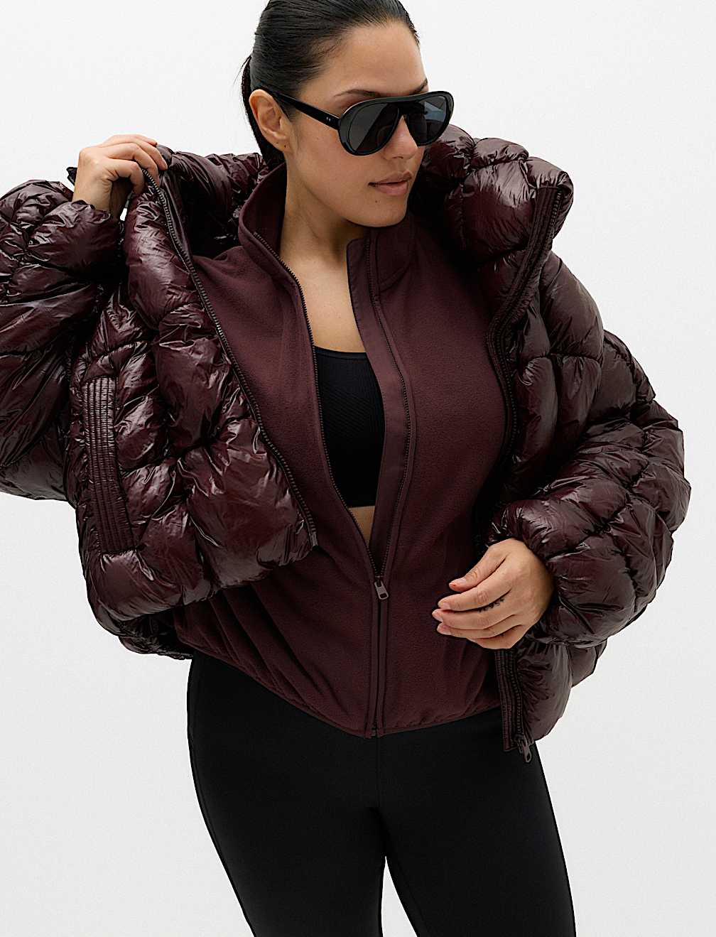 Zip Up Funnel Neck Relaxed Fleece Jacket