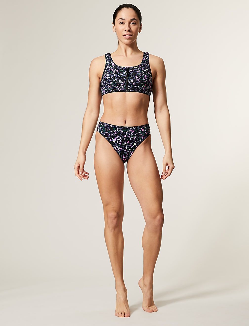 Buy Print Zip Up Bikini Top at Marks Spencer