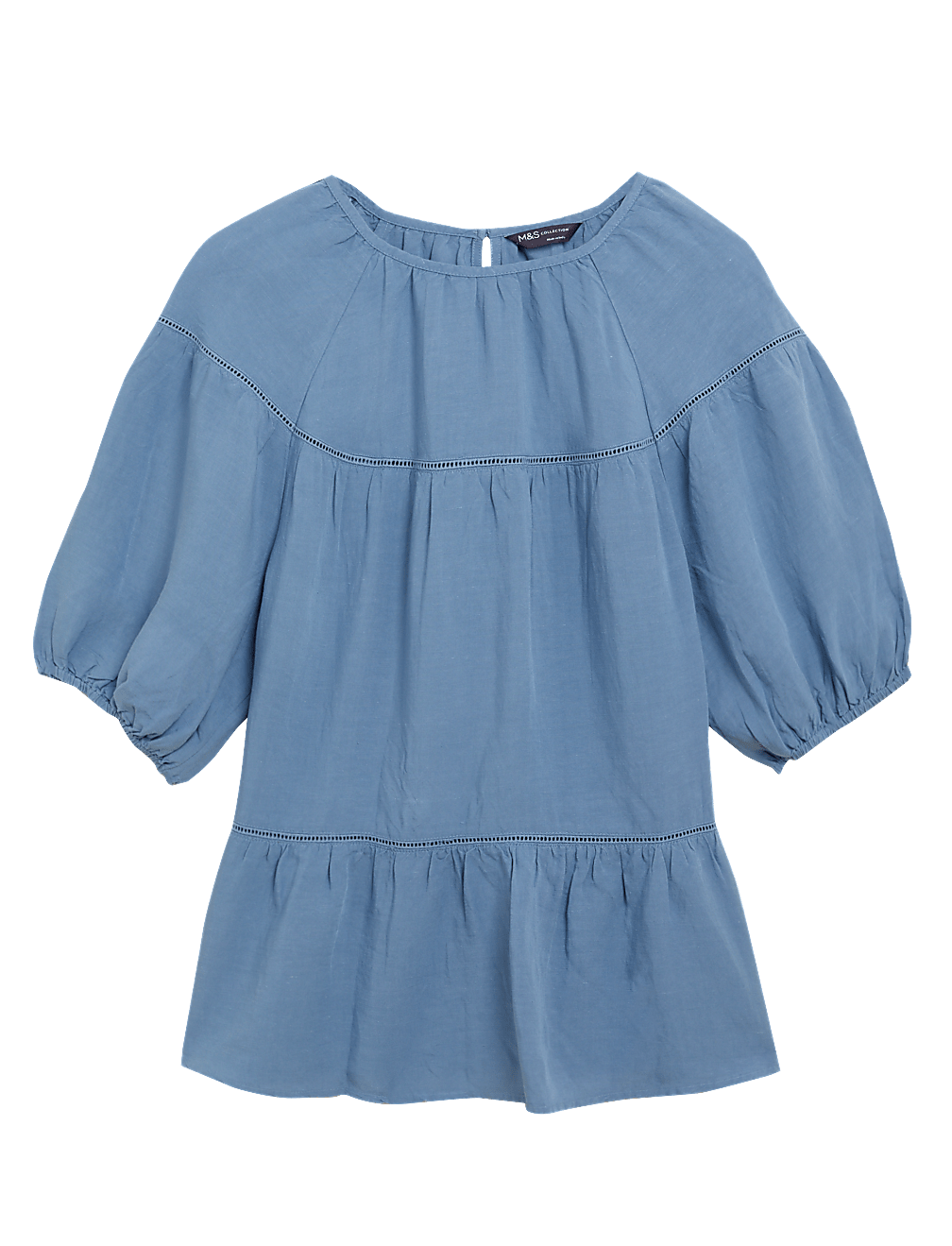 High Neck Puff Sleeve Top with Linen