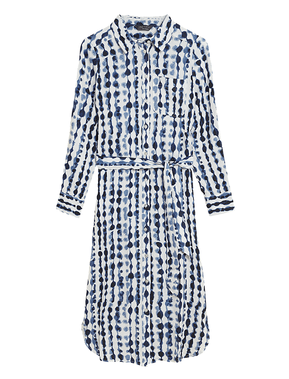 Linen Rich Printed Belted Midi Shirt Dress