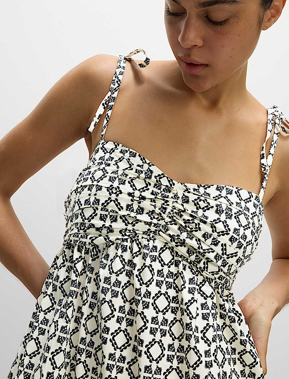 Pure Cotton Printed V-Neck Midaxi Beach Dress