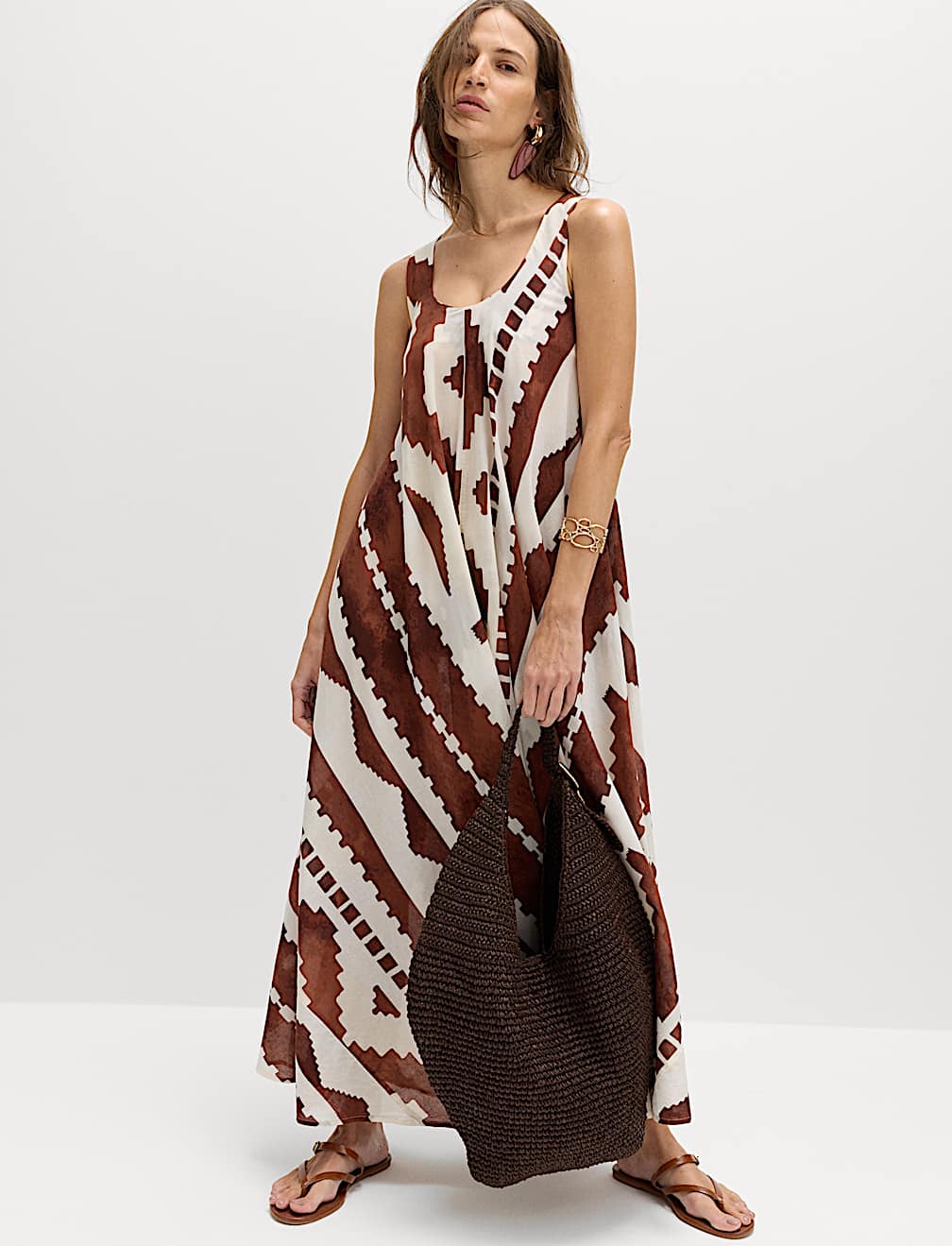 Pure Cotton Printed Scoop Neck Maxi Beach Dress