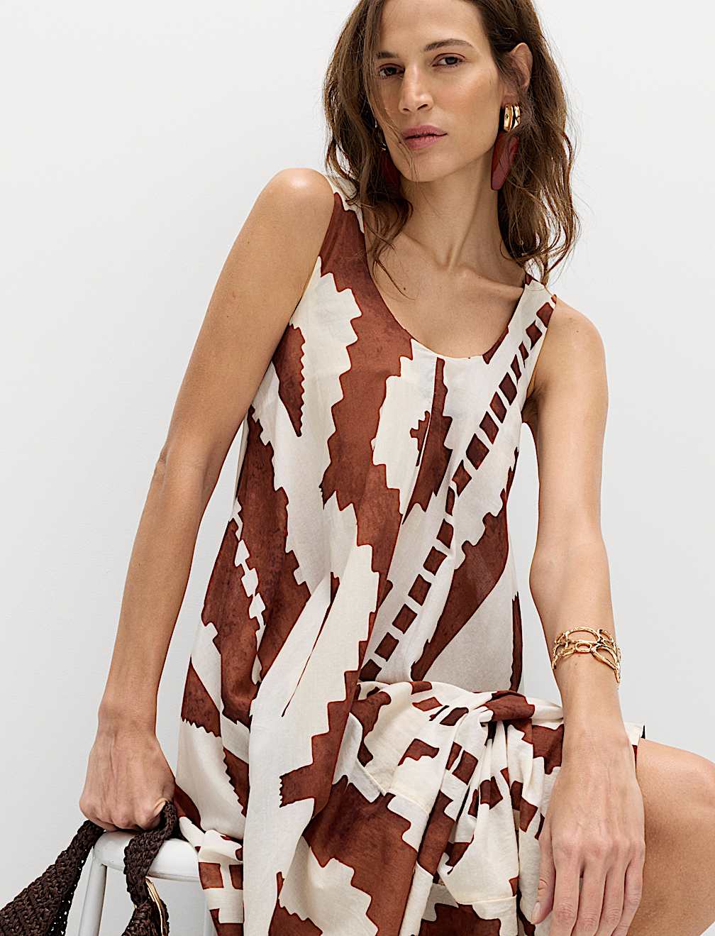 Pure Cotton Printed Scoop Neck Maxi Beach Dress