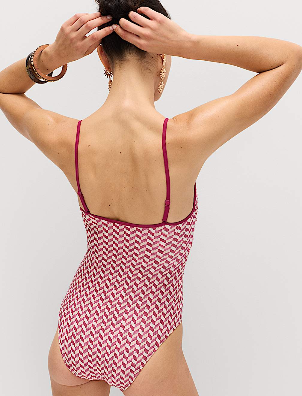 Jacquard Textured Scoop Neck Swimsuit