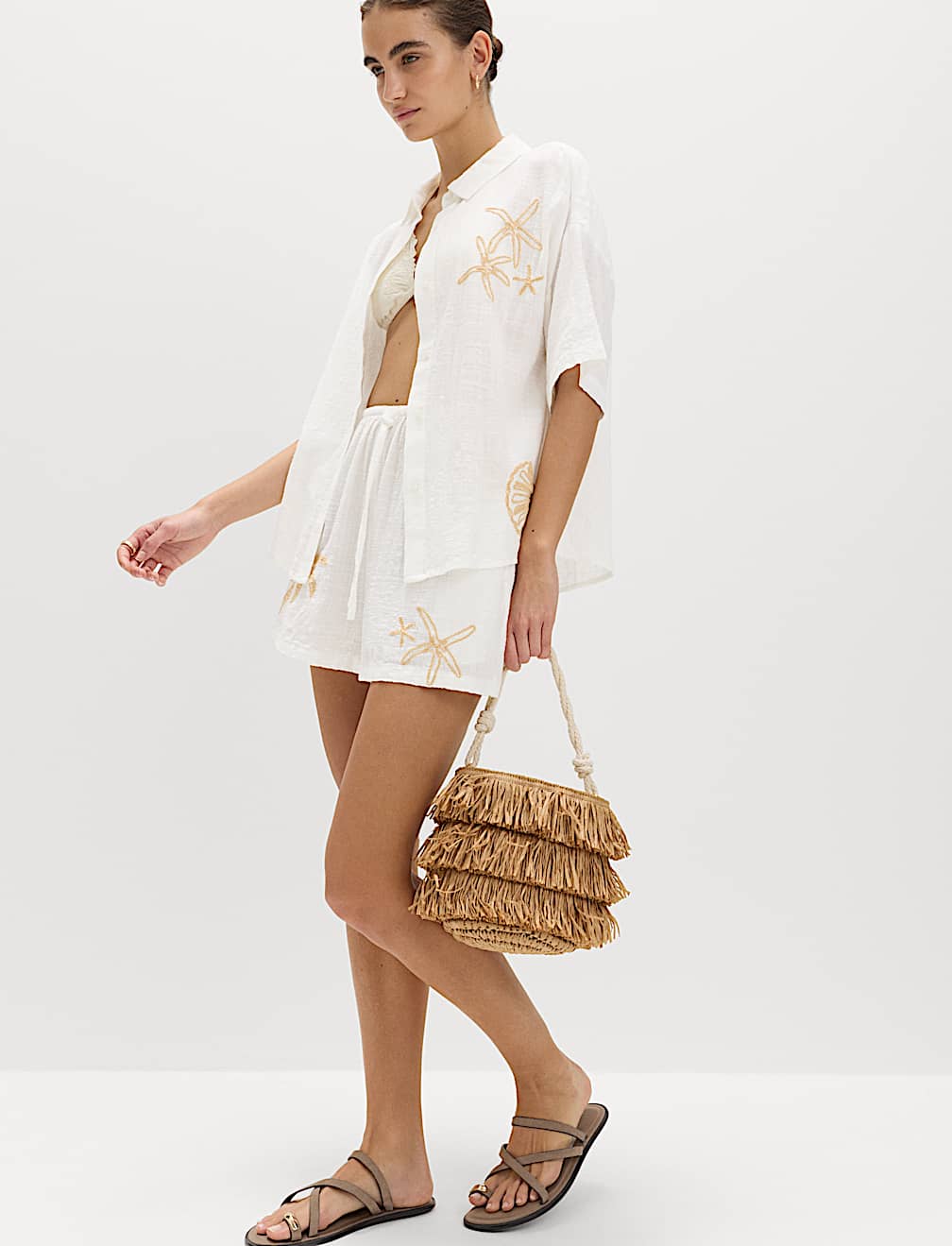 Cotton Rich Embroidered Short Sleeve Beach Shirt
