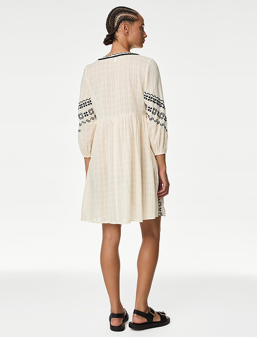 Pure Cotton Embroidered Tie Neck Mini Kaftan