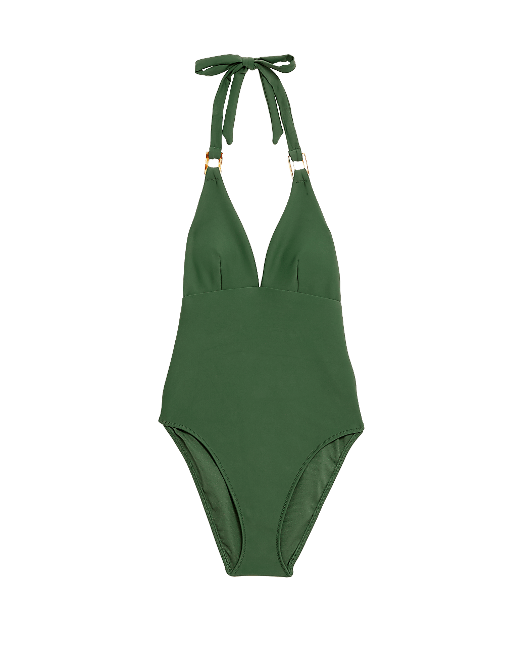 Trim Detail Padded Plunge Halterneck Swimsuit
