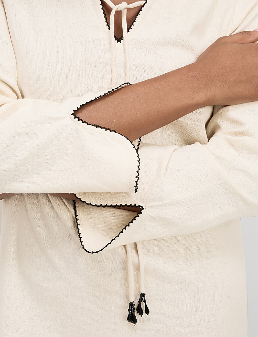 Linen Rich Embroidered Midi Shift Dress