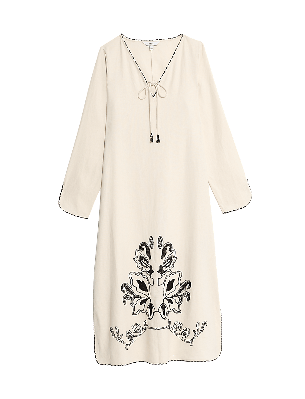 Linen Rich Embroidered Midi Shift Dress